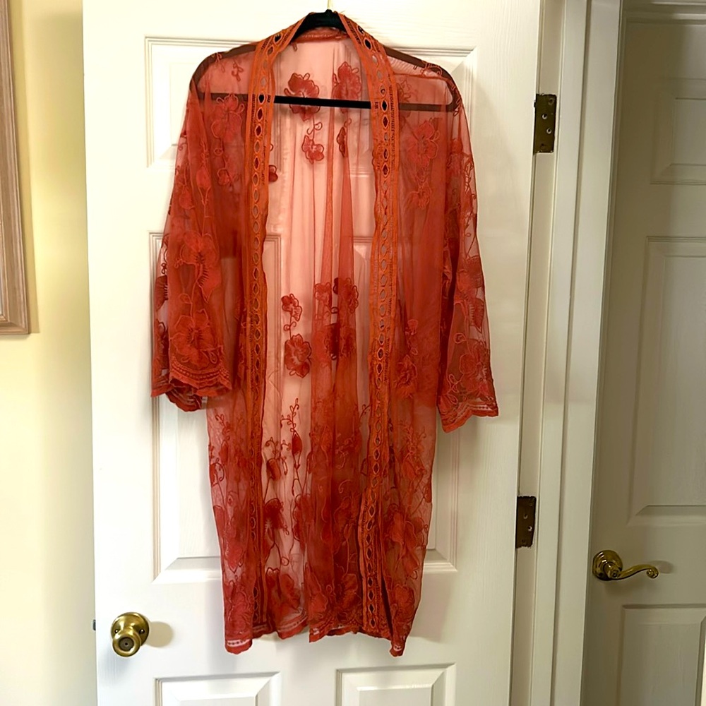 sheer lace like kimono topper
